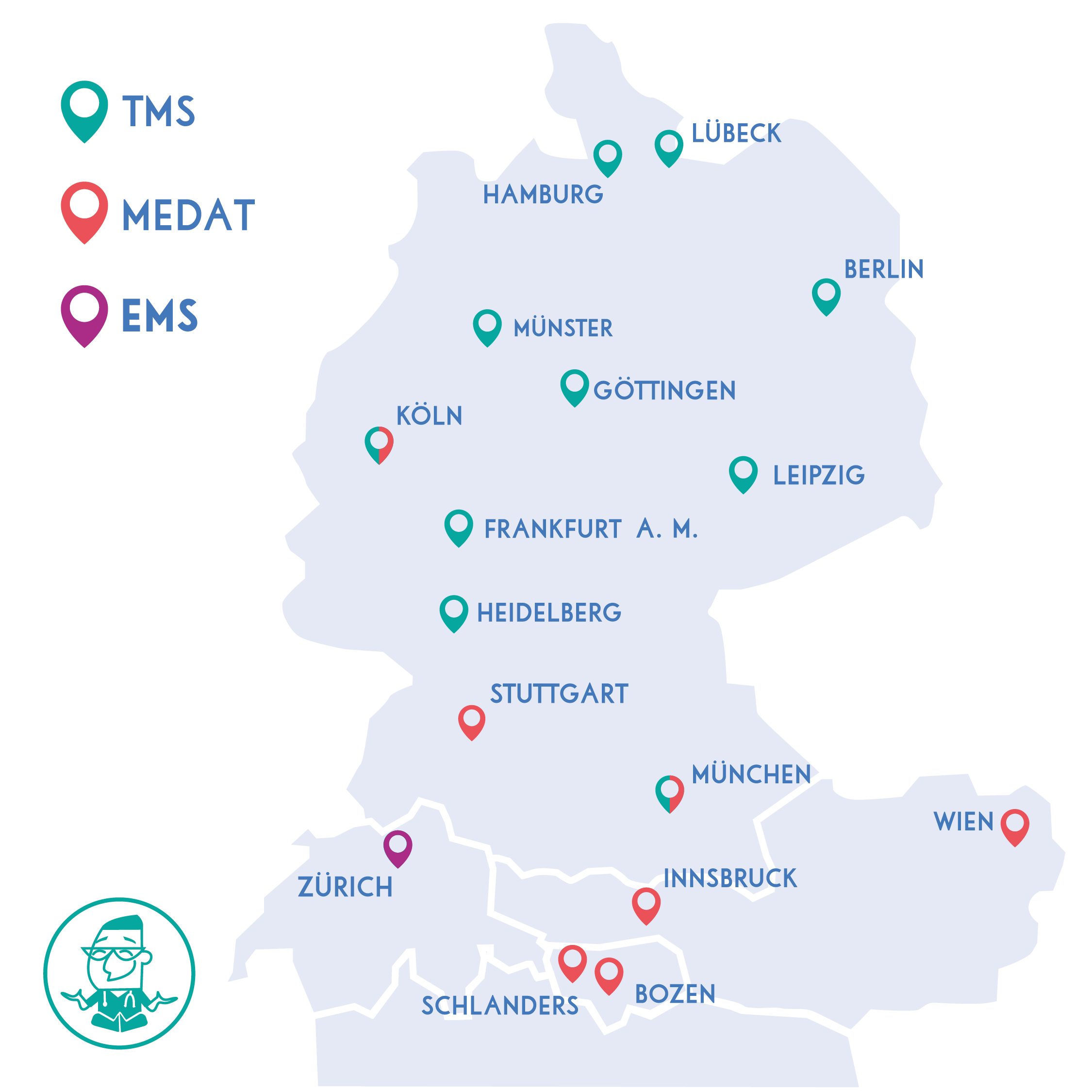 Kursstandorte MedGurus Deutschland, Österreich, Italien, Schweiz